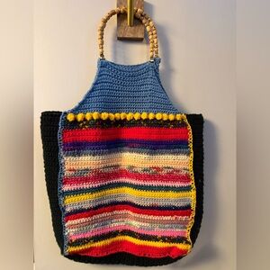 Colorful Crochet Tote Bag with Wooden Handles